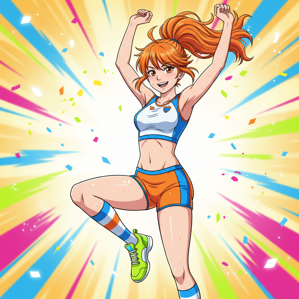 Energetic anime girl with orange hair