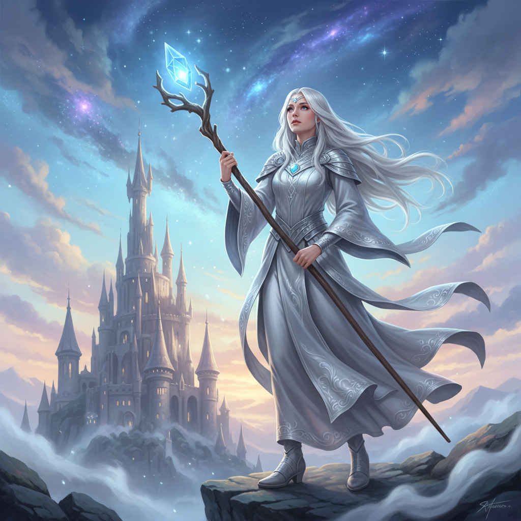 Mystical mage with white hair